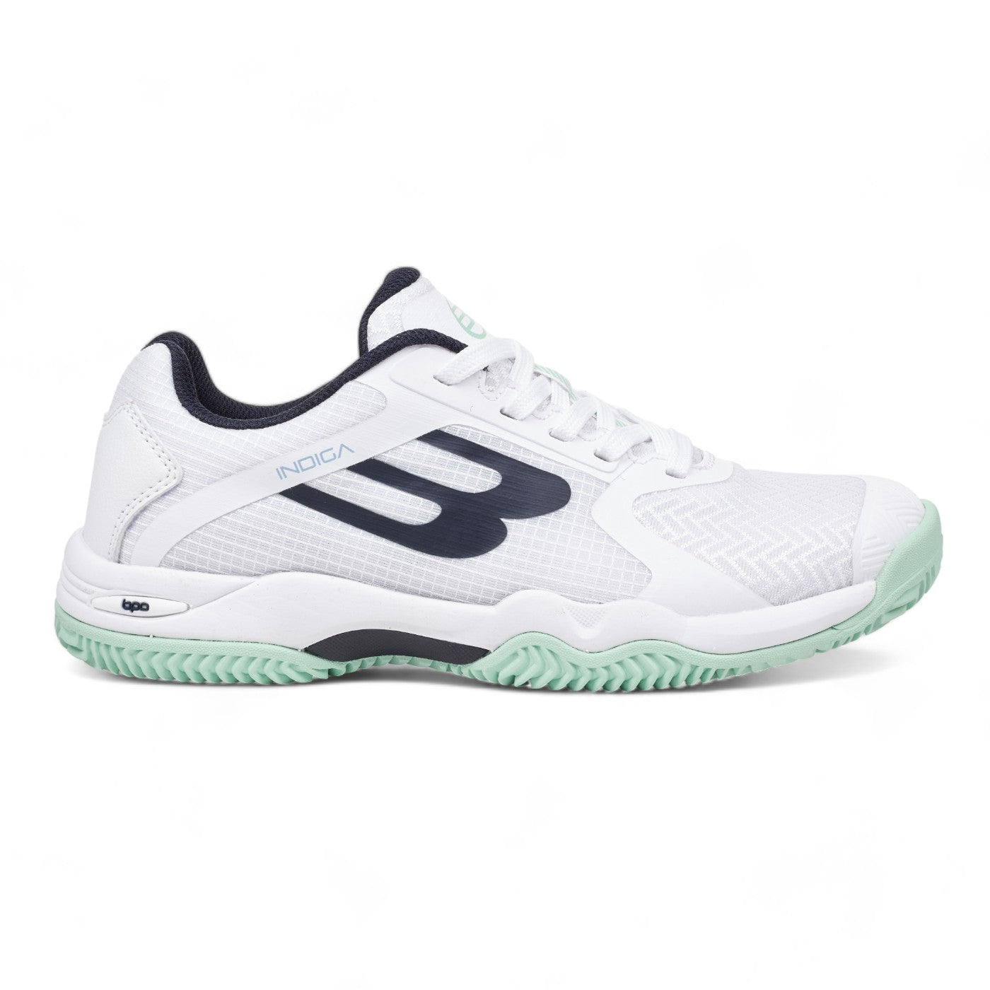 Zapatilla Bullpadel Indiga W 25V 2025 Blanco y Turquesa Flexible