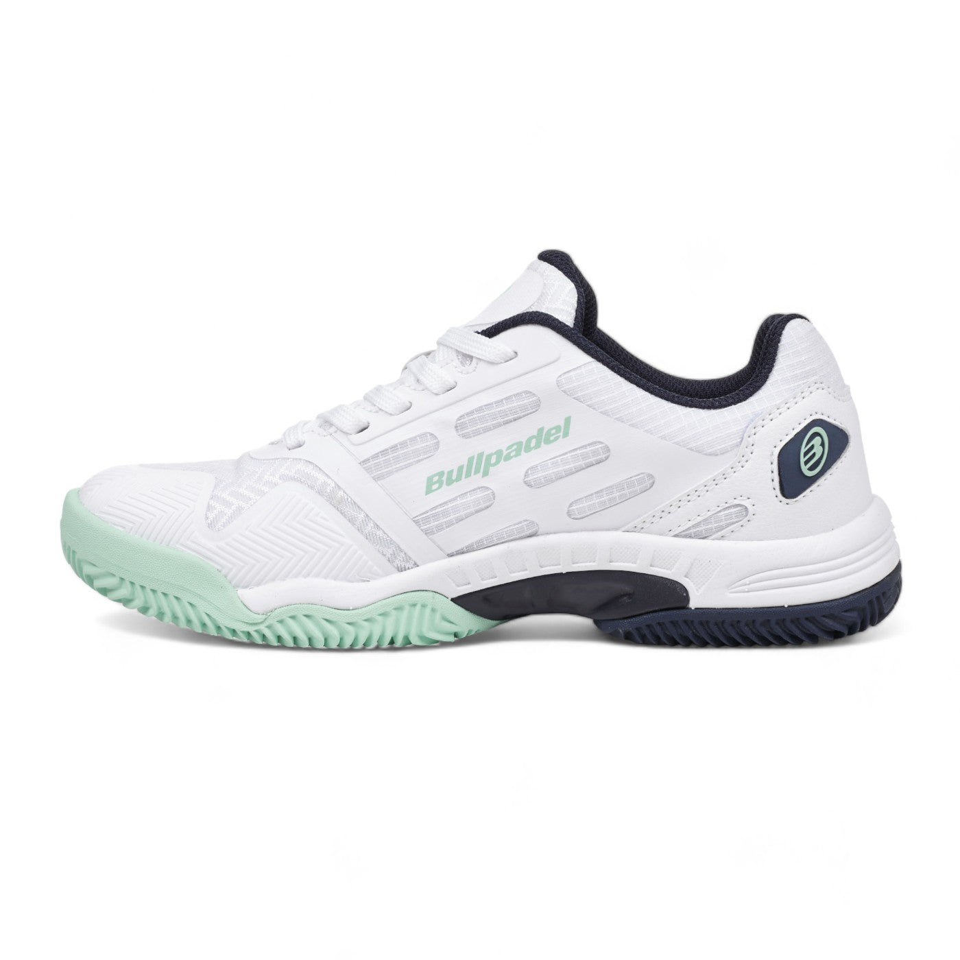 Zapatilla Bullpadel Indiga W 25V 2025 Blanco y Turquesa Flexible